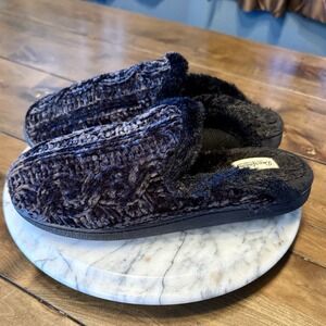 NEW! Dearfoams Women Sz 9 10 Claire Black Cable Knit Chenille Clog Cozy Comfort